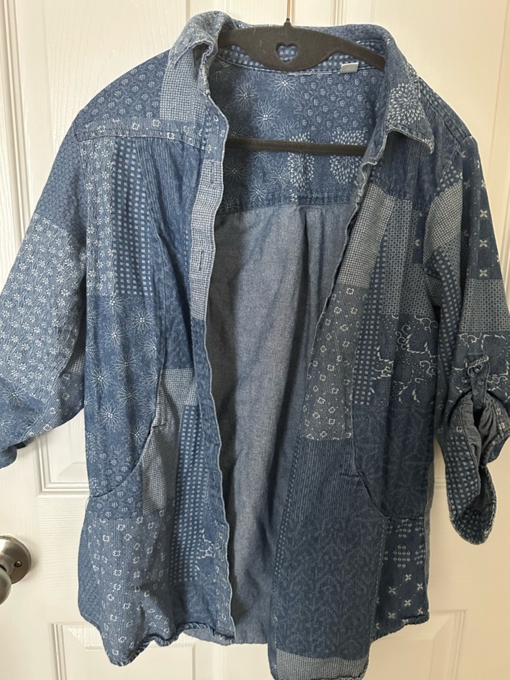 Joan Rivers Blue Patchwork Button-Down Shirt Jacket